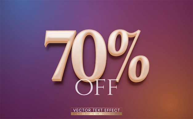 Vector 3D editable texto en negrita suave descuento del 70 por ciento aislado