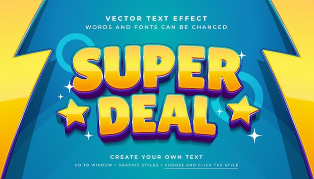 Vector 3D efecto de texto naranja amarillo brillante Promoción estilo gráfico de super venta sobre fondo abstracto