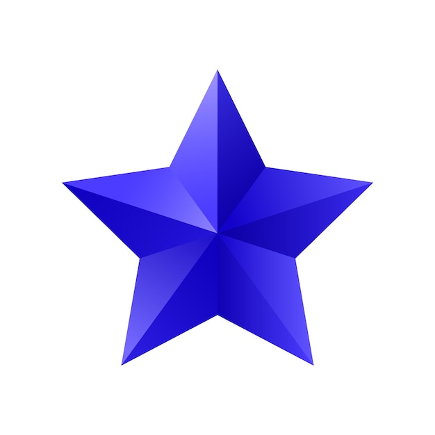 Vector 3d estrella de metal azul aislada sobre fondo blanco