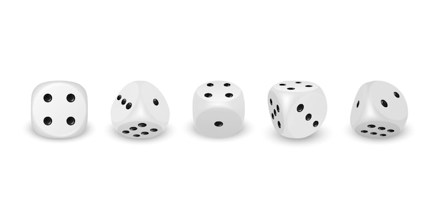 Vector 3d Icon de dados de juego blancos realistas de primer plano Cubos de juego aislados para el juego de casino Dados de uno a seis puntos bordes redondos