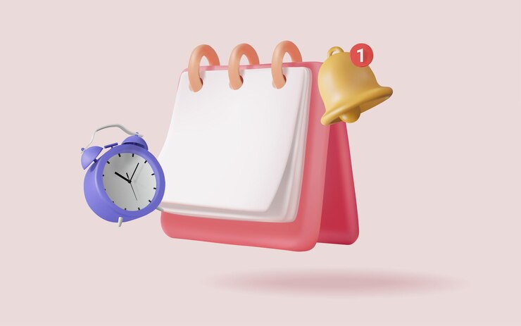 Vector vector 3d del icono del calendario con notificación de campana y despertador planificación de negocios cita planificación del trabajo planificador de reuniones fecha límite de la oficina ilustración del concepto de planificación de la agenda eps 10