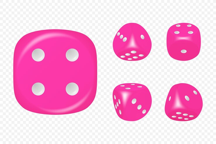 Vector vector 3d juego rosa realista dados con puntos blancos colocados en diferentes posiciones juegos de juego aislados diseño casino póquer mesa juegos de mesa cubos realistas números aleatorios bordes redondeados