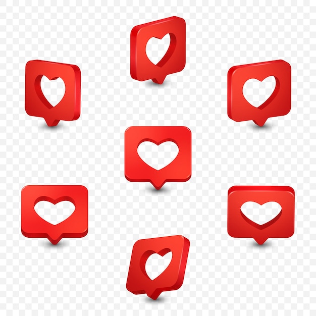 Vector 3d Medios sociales realistas rojo como icono Conjunto de mensajes de amor para el día de San Valentín