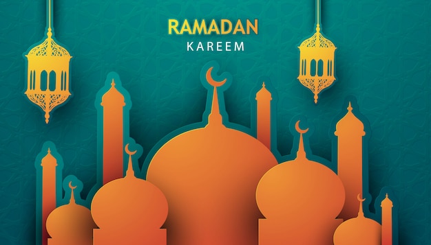 Vector 3d papel ramadan kareem