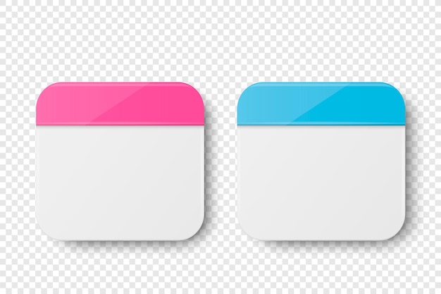 Vector 3d papel realista clásico sencillo minimalista azul y rosa calendario icono conjunto de primer plano aislado en fondo blanco plantilla de diseño para tarjeta de vacaciones banner calendario de pared