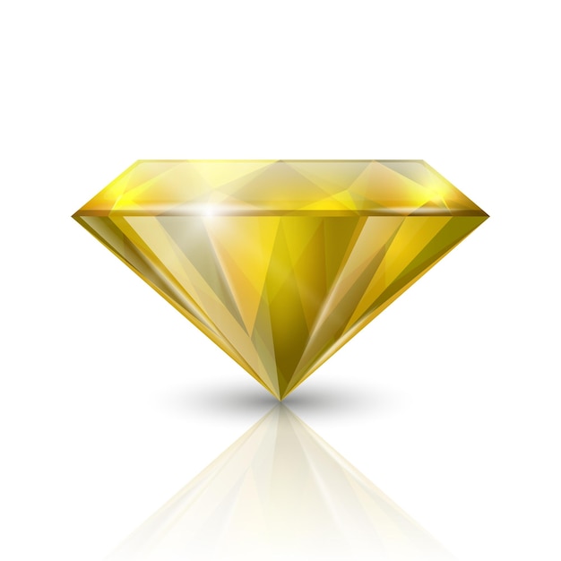 Vector 3d piedra preciosa brillante triangular y transparente de color amarillo realista