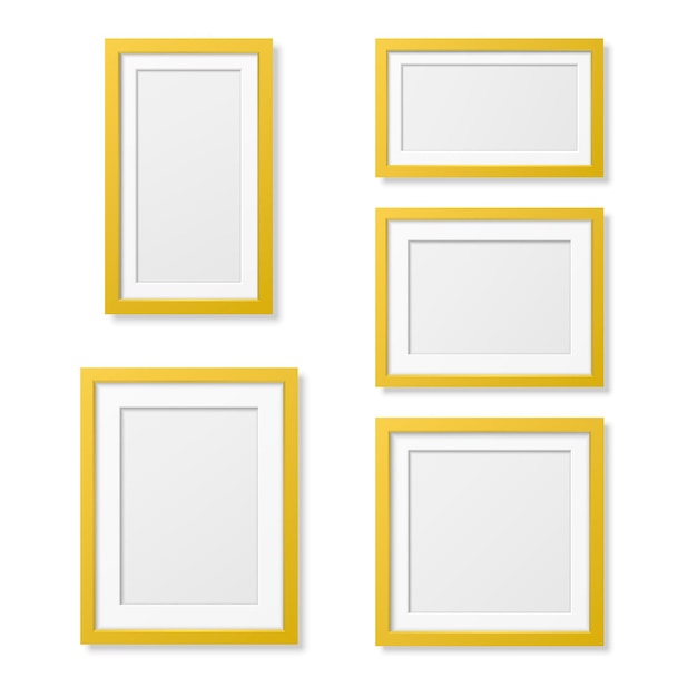 Vector 3D Reaistic Madera o Plástico Simple Moderno Minimalistic Yellow Picture Frame Set Aislado sobre fondo blanco Plantilla de diseño para maquetas Presentaciones Proyectos de arte y fotos