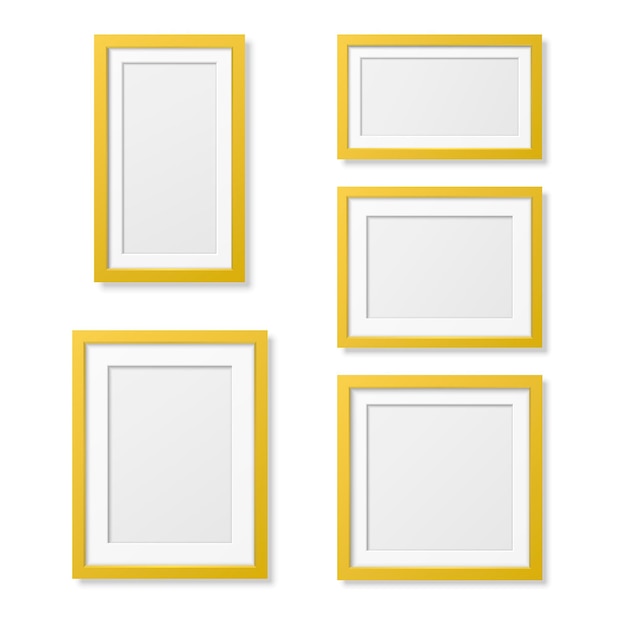 Vector 3d reaistic madera o plástico simple moderno minimalistic yellow picture frame set aislado sobre fondo blanco plantilla de diseño para maquetas presentaciones proyectos de arte y fotos