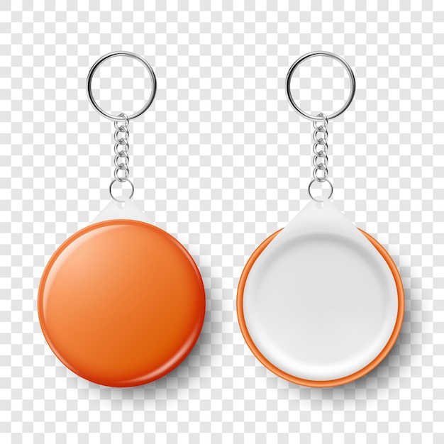 Vector 3d Realista en blanco naranja redondo llavero con anillo y cadena para la llave aislada