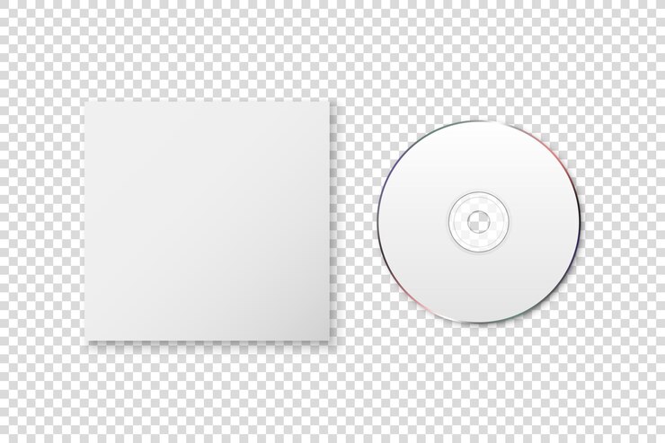 Vector vector 3d realista cd dvd blanco con caja de cubierta de papel conjunto primer plano aislado sobre fondo transparente plantilla de diseño para maqueta cd empaquetado espacio de copia vista superior