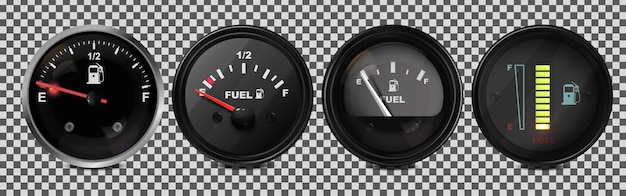 Vector 3D realista conjunto de indicadores de nivel de combustible en un coche Ilustración sobre un fondo transparenteVe