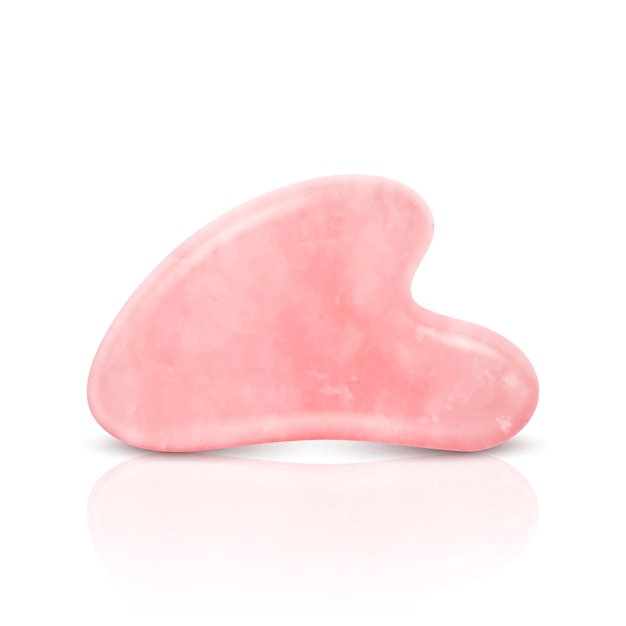 Vector 3d realista gua sha jade herramienta de masaje de raspado primer plano aislado en blanco rascador de piedra de cuarzo rosa rosa natural levantamiento facial tradicional chino para acupuntura facial de mujer