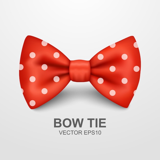Vector 3d realista lunares rojo pajarita primer plano aislado sobre fondo blanco seda brillante pajarita corbata caballero maqueta diseño plantilla pajarita para hombre hombres moda padres día vacaciones