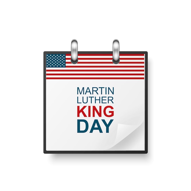 Vector 3d realista martin luther king day paper classic simple minimalistic calendar con us flag colors icon plantilla de diseño para mlk day card banner wall calendar background