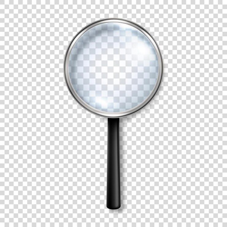 Vector vector 3d realista metal plástico lupa o lupa icono primer plano aislado plantilla de diseño de lupa lupa para gráficos vista superior