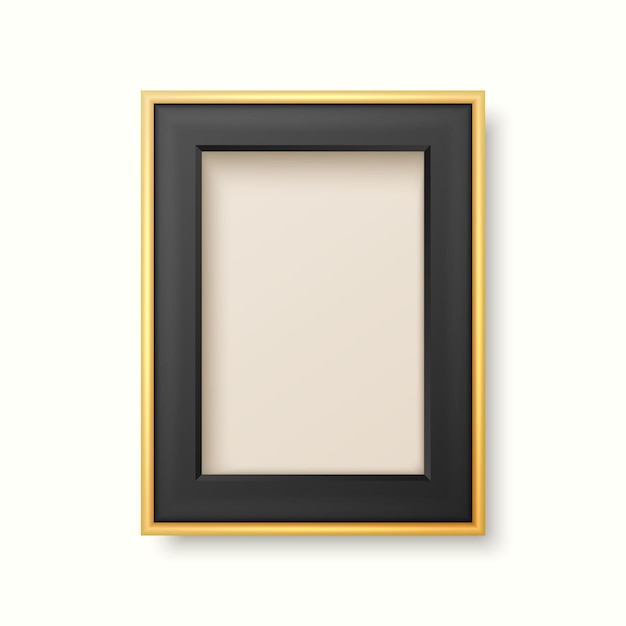 Vector 3d Realista Negro y Dorado Decorativo Marco Vintage Icono de borde de primer plano aislado