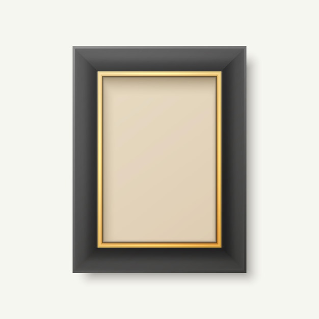 Vector 3d Realista Negro y Dorado Decorativo Marco Vintage Icono de borde de primer plano aislado