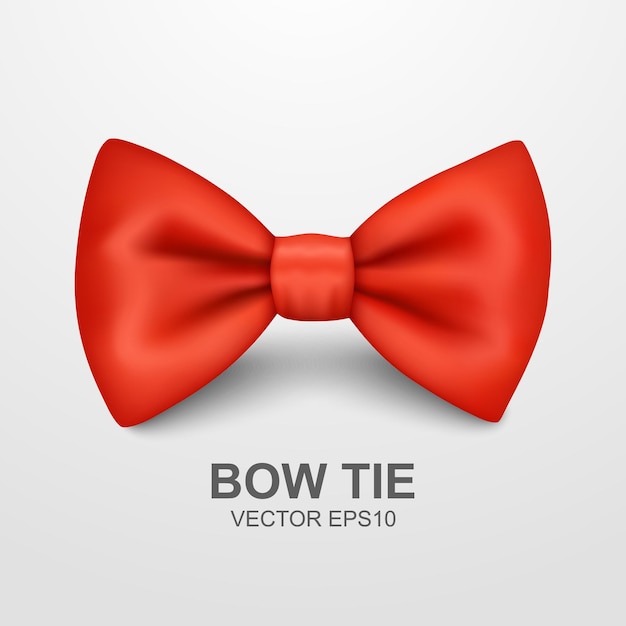 Vector 3d Realista Pajarita Roja Icono Primer Plano Aislado sobre Fondo Blanco Seda Brillante Pajarita Corbata Caballero Mockup Plantilla de Diseño Pajarita para Hombre Moda para Hombre Día del Padre Vacaciones