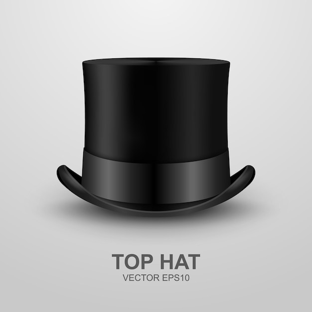Vector vector 3d realista retro vintage black top hat icon closeup aislado sobre fondo blanco plantilla de diseño de top hat mockup gentlemans hat icon top hat en vista frontal