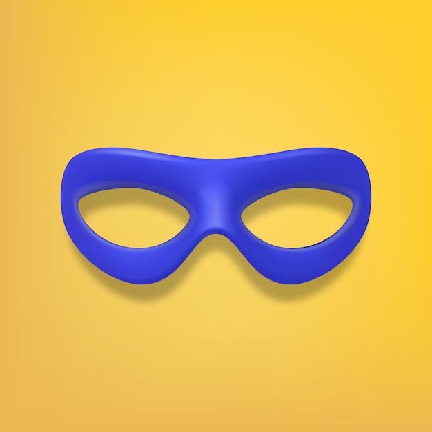 Vector 3d Realistic Blank Blue Hero Carnival Eye Mask on Yellow Background Closeup Hero Mask for Carnival Party Masquerade Glasses Template de diseño para el concepto de la bola de la fiesta de carnaval Vista delantera