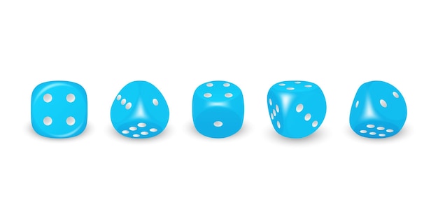 Vector 3d Realistic Blue Game Dice con Iconos de Puntos Negros Conjunto de primer plano aislado