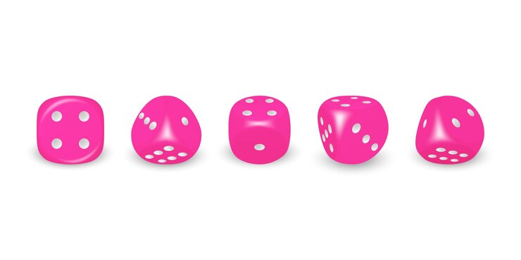 Vector vector 3d realistic pink game dice con puntos blancos icon set closeup isolado en fondo blanco cubos de juego para jugar en diferentes posiciones dice de casino con bordes redondos
