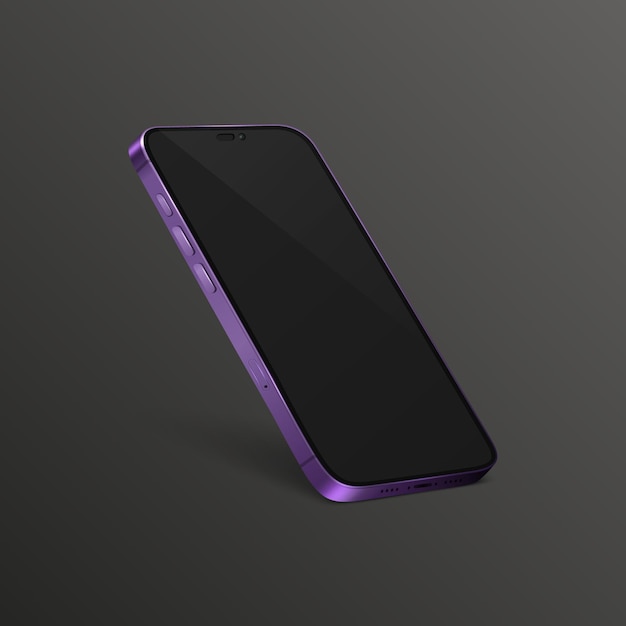 Vector vector 3d realistic purple moderna plantilla de diseño de teléfono inteligente con pantalla negra teléfono móvil aislado teléfono dispositivo ui teléfono en la mitad de la vuelta vista