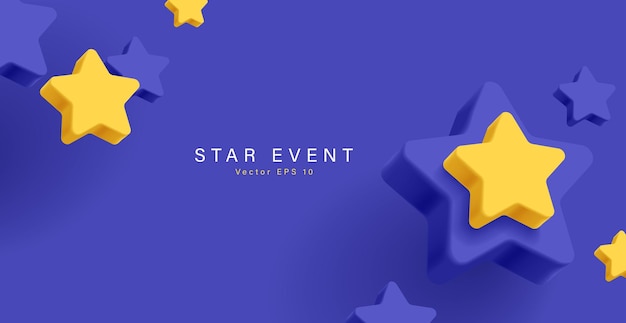 Vector 3d renderizar fondo con estrellas de volumen apareciendo sobre fondo azul