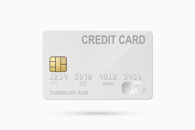 Vector 3d Tarjeta de crédito blanca realista Plantilla de diseño aislado de tarjeta de crédito o débito de plástico para Mockup Branding Concepto de pago con tarjeta de crédito Vista frontal
