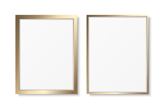Vector 3d Vertical Vertical Yellow Metal Golden Color Decorative Vintage Frame Set Border Icon Closeup Isolado A3 A4 A5 A6 Plantilla de diseño de marco fotográfico para el diseño de bordes de imágenes