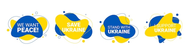 Vector 4 fondo líquido y fluido de We Want Peace Save Ukraine Stand con I Support Ucrania flag