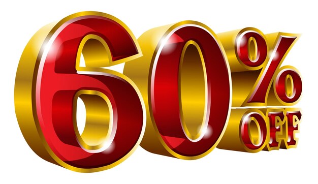 Vector 60 descuento 60 por ciento de descuento oro y letrero rojo