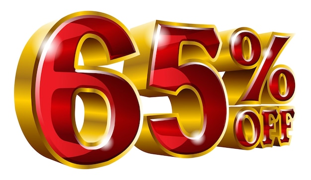 Vector 65 descuento 65 por ciento de descuento oro y letrero rojo