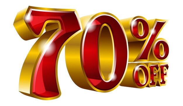 Vector 70 descuento 70 por ciento de descuento oro y letrero rojo