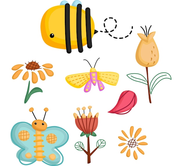 Un vector de una abeja y una mariposa