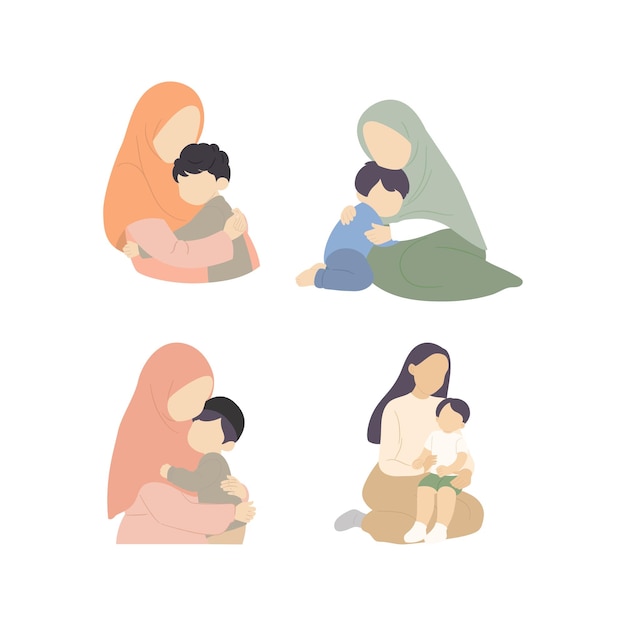 Vector de un abrazo de un niño con la ilustración de su madre