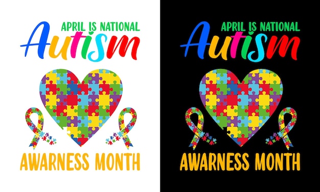 Vector vector 'abril es el mes nacional de concientización sobre el autismo' autismo puzzle corazón tipografía diseño de camiseta