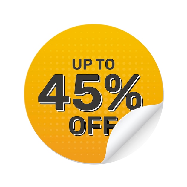 Vector Abstract Circle Sale Sticker amarillo con un extra del 45 por ciento de descuento de tiempo limitado