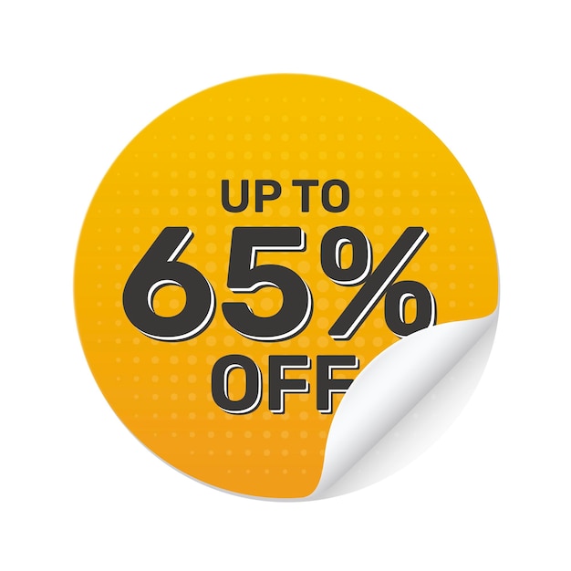 Vector Abstract Circle Sale Sticker amarillo con un extra del 65 por ciento de descuento de tiempo limitado