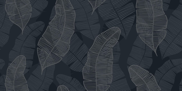 VECTOR ABSTRACTO BANNER AZUL INCONSÚTIL CON HOJAS DE PLÁTANO GRIS