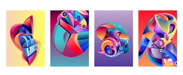 Vector abstracto colorido geométrico patrón Curvy fondo conjunto