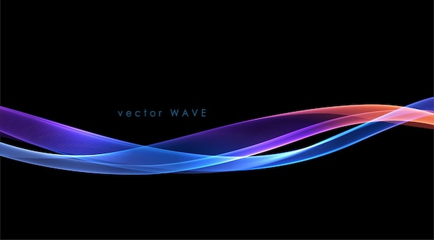 Vector abstracto colorido líneas de onda que fluyen aisladas sobre fondo negro