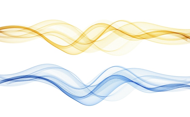 Vector abstracto colorido que fluye líneas de onda de oro aisladas sobre fondo blanco elemento de diseño para tarjeta de felicitación de invitación de boda