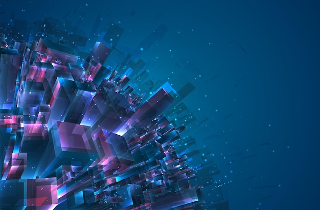 Vector abstracto cristal 3d una vista de los techos de la ciudad un gran conjunto caótico de colgantes de vidrio