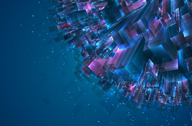 Vector abstracto cristal 3d una vista de los techos de la ciudad un gran conjunto caótico de colgantes de vidrio