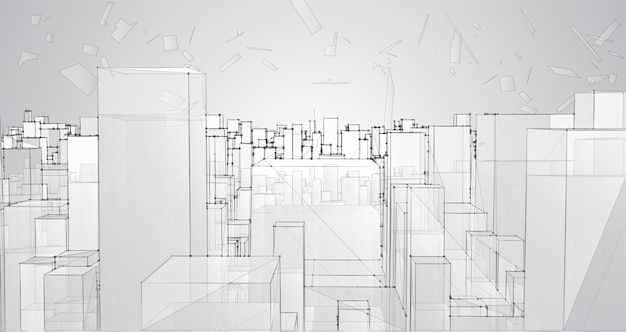 Vector abstracto cristal 3d una vista de los techos de la ciudad un gran conjunto caótico de colgantes de vidrio