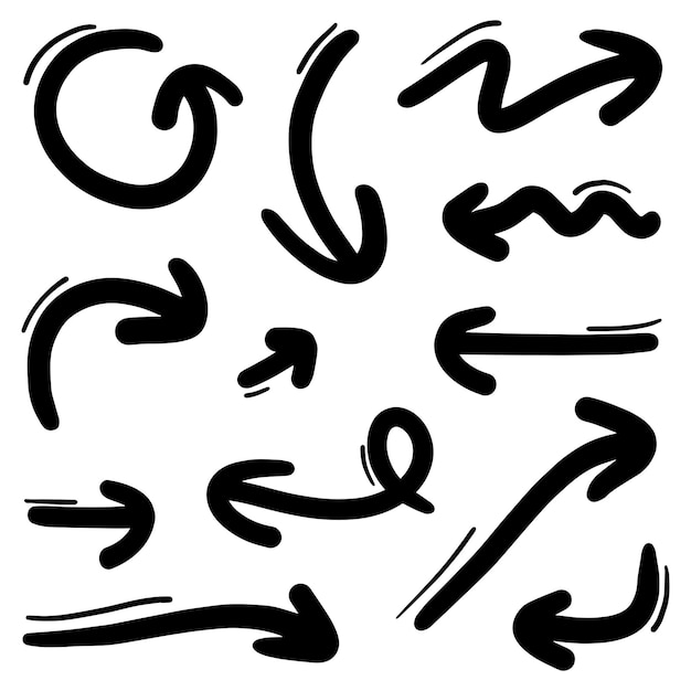 Vector abstracto doodle flechas dibujadas a mano de líneas finas en colección múltiple
