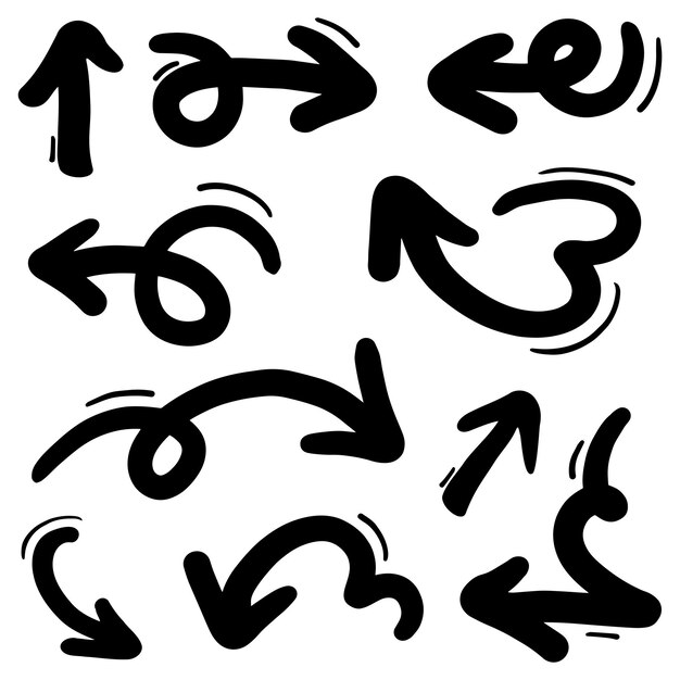Vector abstracto doodle flechas dibujadas a mano de líneas finas en colección múltiple