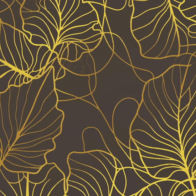 Vector abstracto fondo de lujo línea dorada papel tapiz floral hojas textura dorada