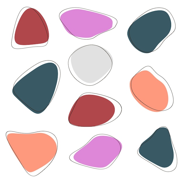Vector abstracto de formas líquidas de color manchas con líneas en un fondo blanco